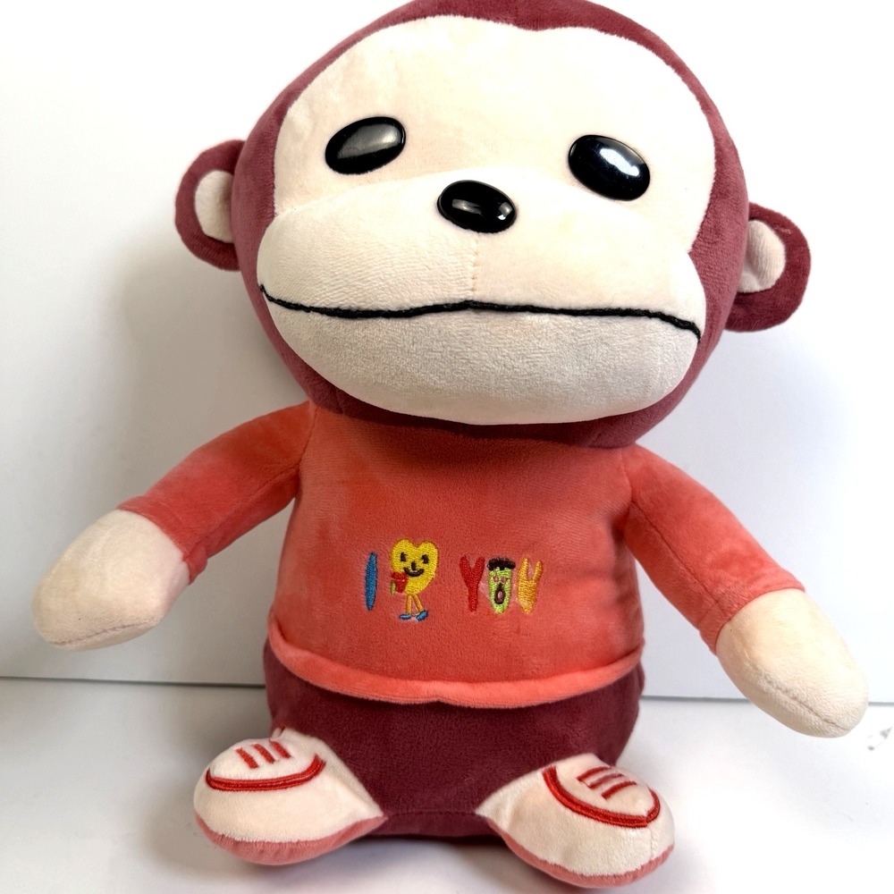 Unbranded Monkey Plush Stuffed Animal I Love You Pink Large Soft Toy 13" - Picture 1 of 7